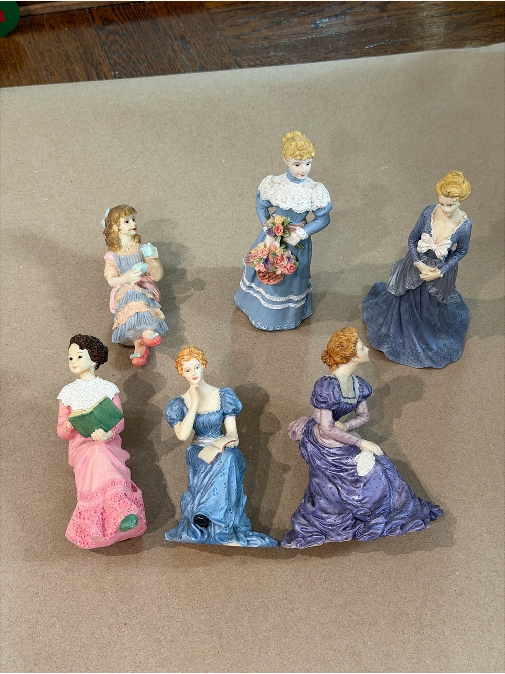 Lot of 6 Resin Victorian Lady Figurines - Assorted Pastel Dresses